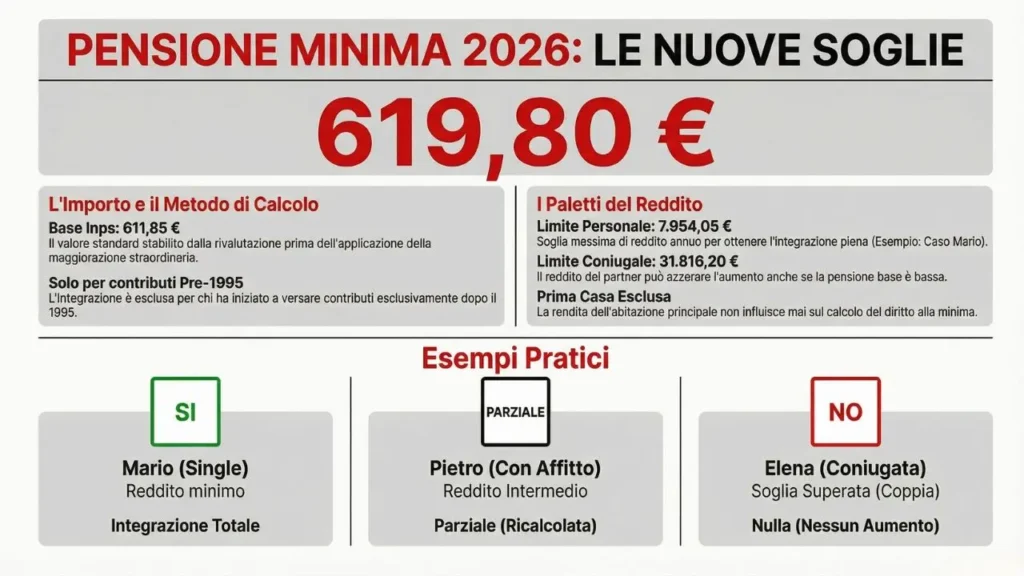 Pensione minima 2026 esempi pratici
