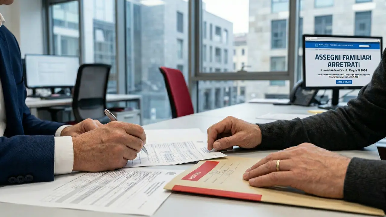 Mani che firmano documenti per l’accesso agli assegni familiari