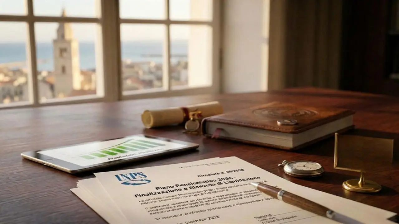 Scrivania in mogano con documenti INPS. Riscatto contributi laurea.